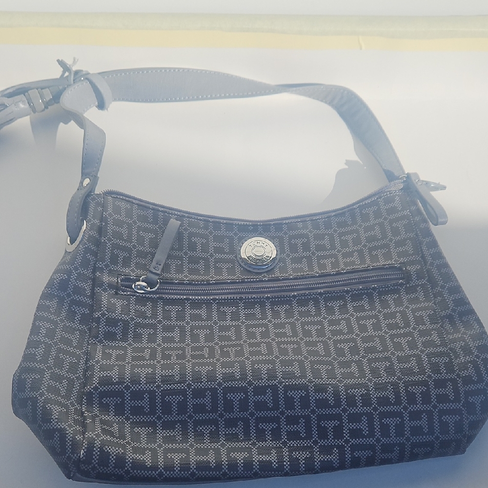 Tommy Hilfiger Gray Shoulder Bag with Monogram Pattern